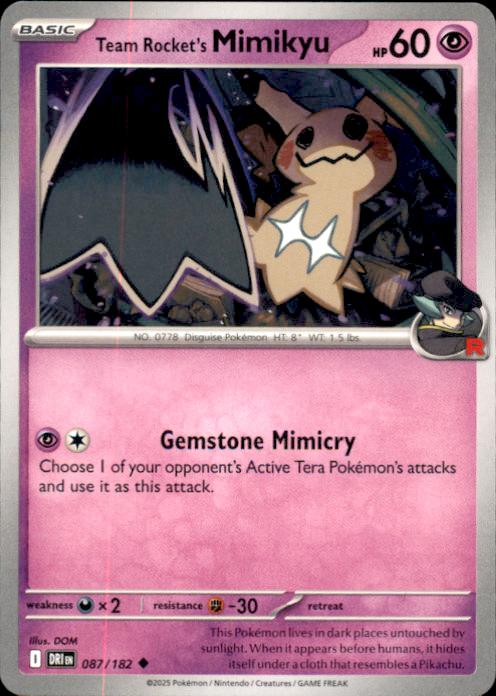 Miscellaneous Cards & Products- #087/182 Team Rocket's Mimikyu (Prerelease) [Staff]