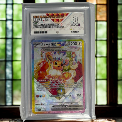 ACE Graded 8 NM/Mint – Eevee EX #174 (2023 Black Star Promo – Prismatic Evolutions Super Premium Collection)