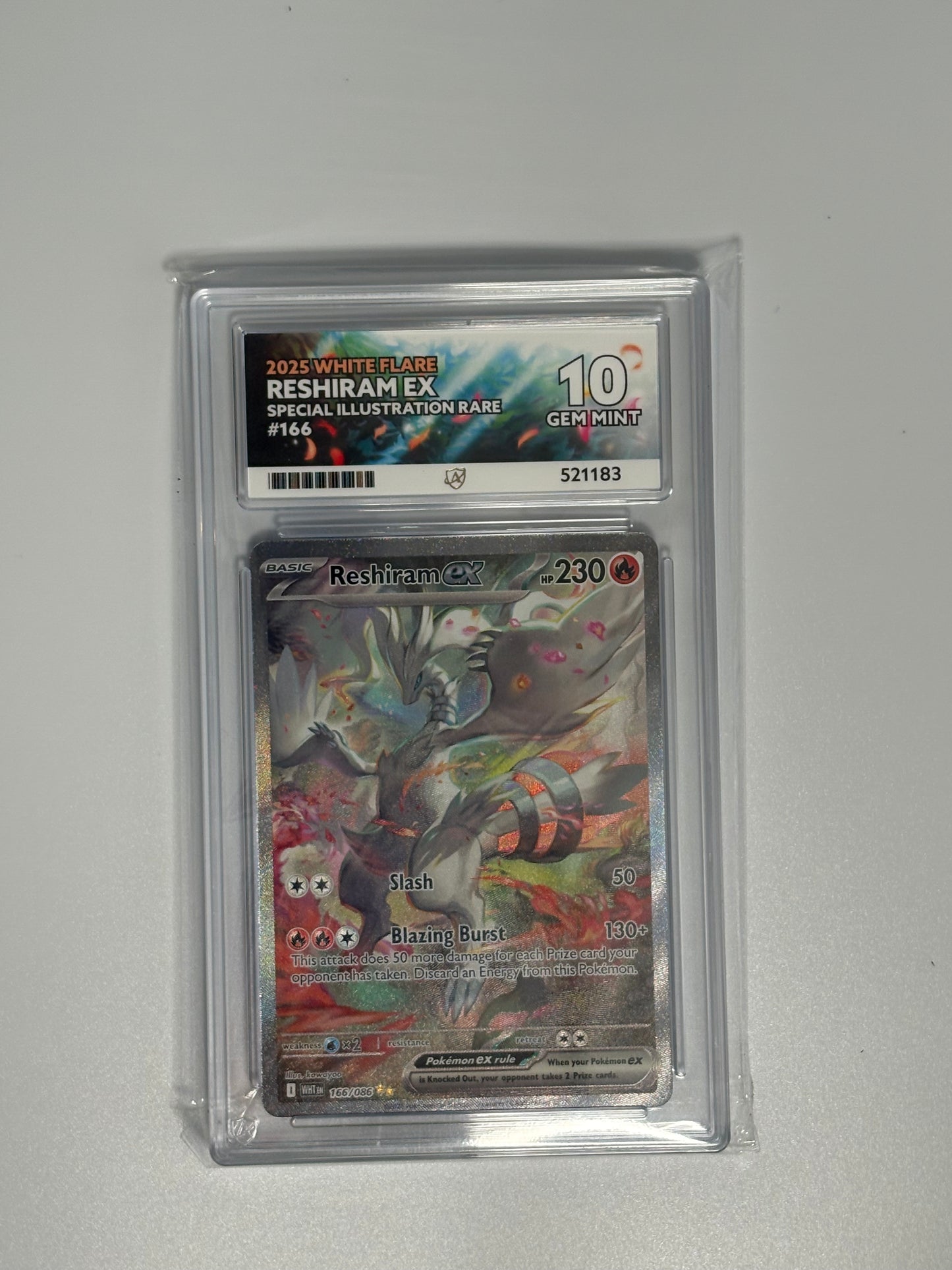 Reshiram EX – 2025 White Flare – Gem Mint 10 (ACE Grading)
